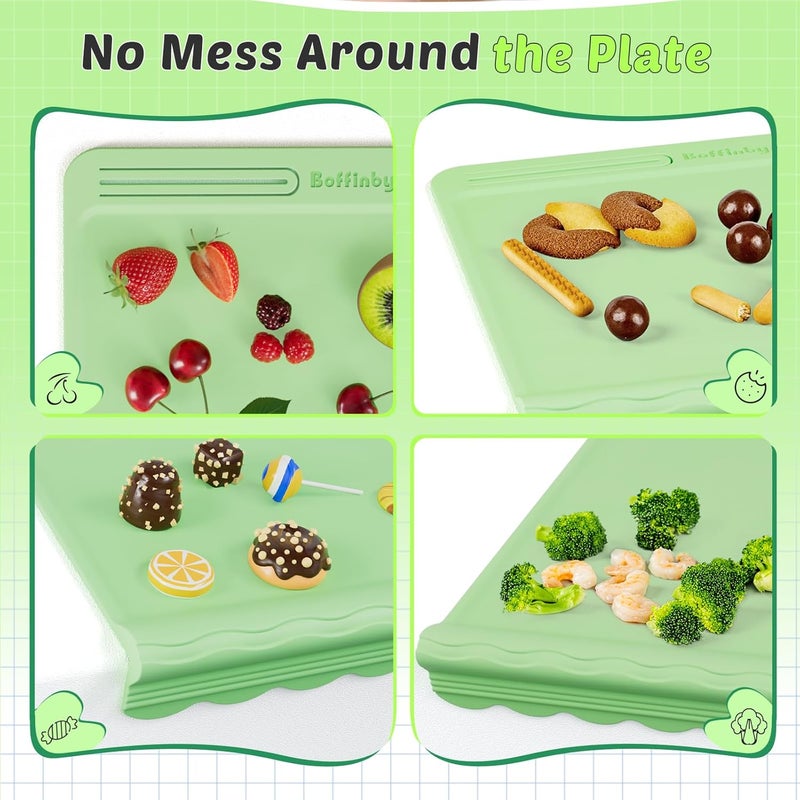 Boffinby Silicone Placemats for Baby & Kid, Eating Mat with Teething Edge Bumper, Rollable Travel Baby Mat with Built-in Rope, Green - Image 5